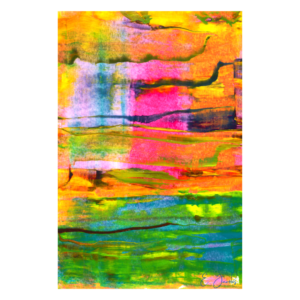 An abstract image in bold colours reminiscent of a summer landscape by artist Emily Jacobs