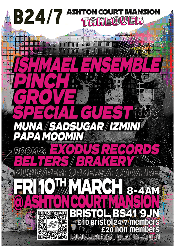 text-based poster for Bristol 24/7 ashton court event