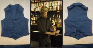 Illustrations of a waistcoat with a mixologist wearing the final garment