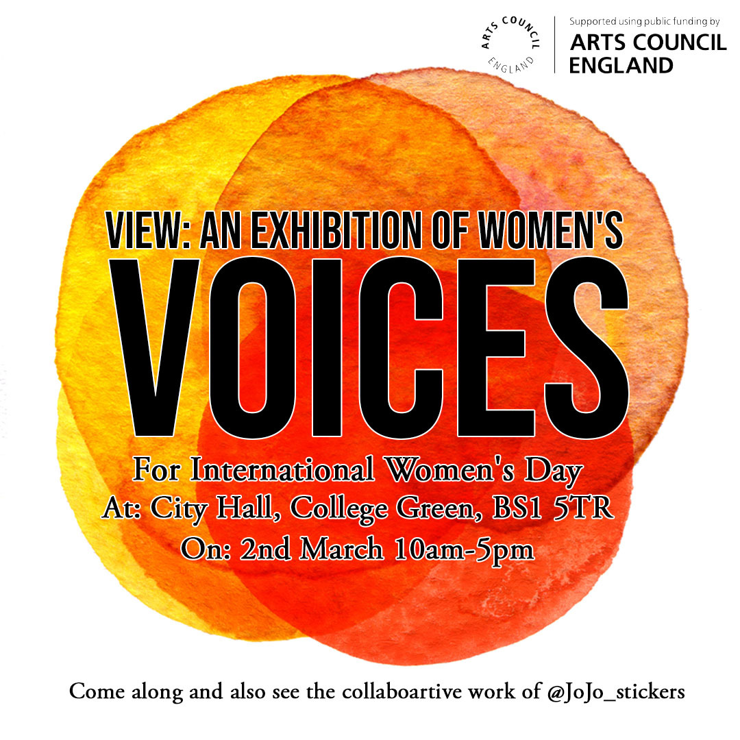 Overlapping circles of orange form a poster design for this exhibition of women's voices