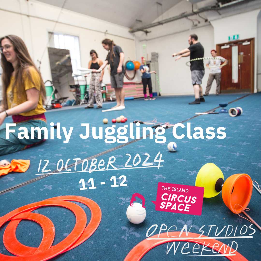 People in a room playing with circus equipment 