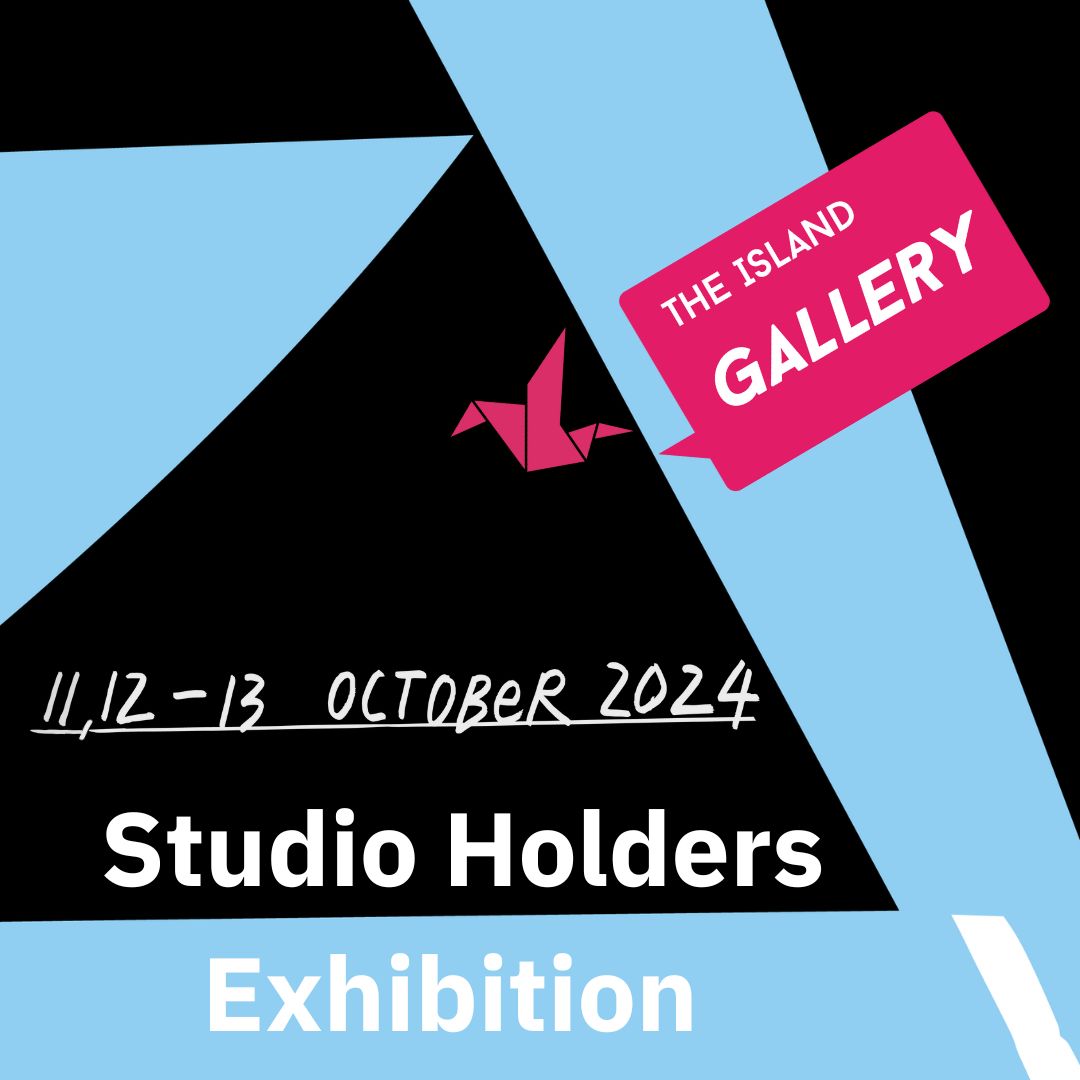 Abstract linear design with logo advertising The Island studio holders exhibition