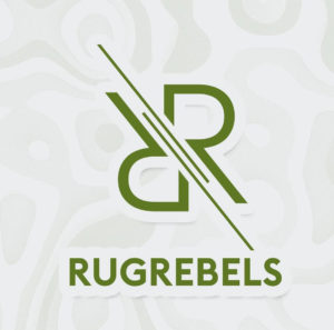 Logo for Rug Rebels with mirrored letter Rs