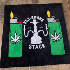 rug design featuring cigarette lighters and a double bong!