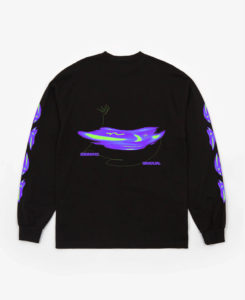 A black sweatshirt photographed on a plain background