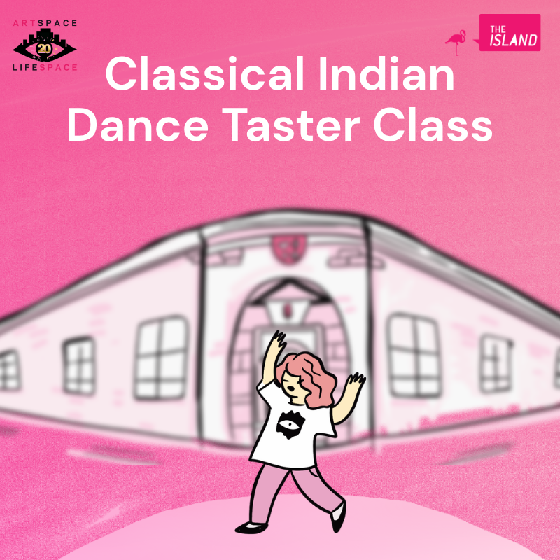 Illustration of a person  dancing in front of a building