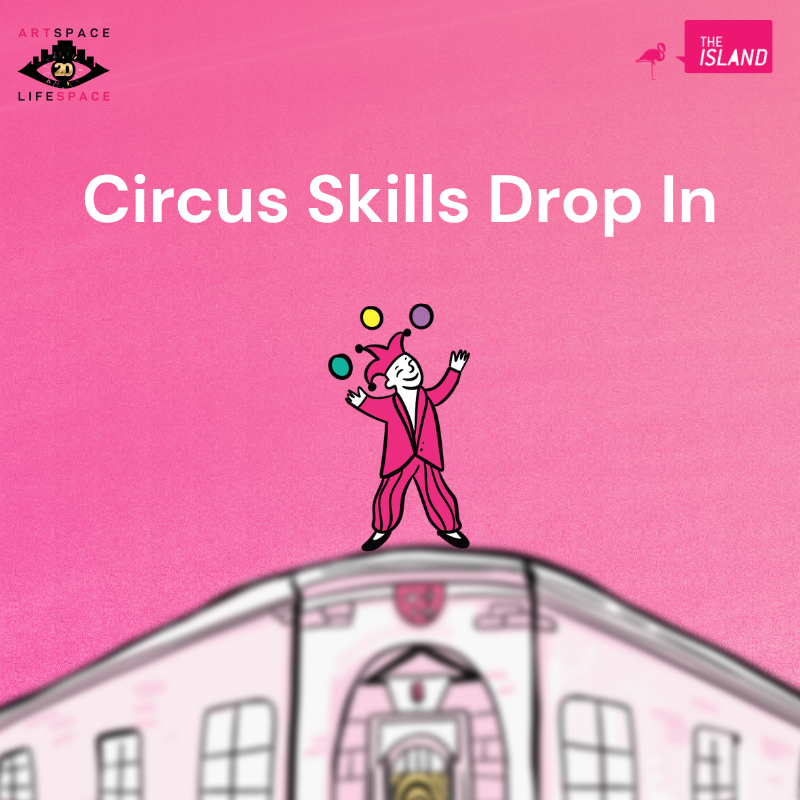 Illustration of a clown juggling on a building